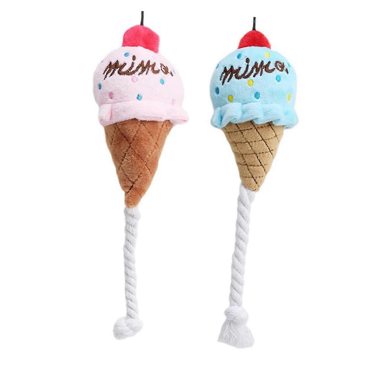 Ice Cream Dog Toy Set - 2 Plush Interactive Squeaky Toys for Puppies - Soft, Cuddly, and Soothing Pet Supplies