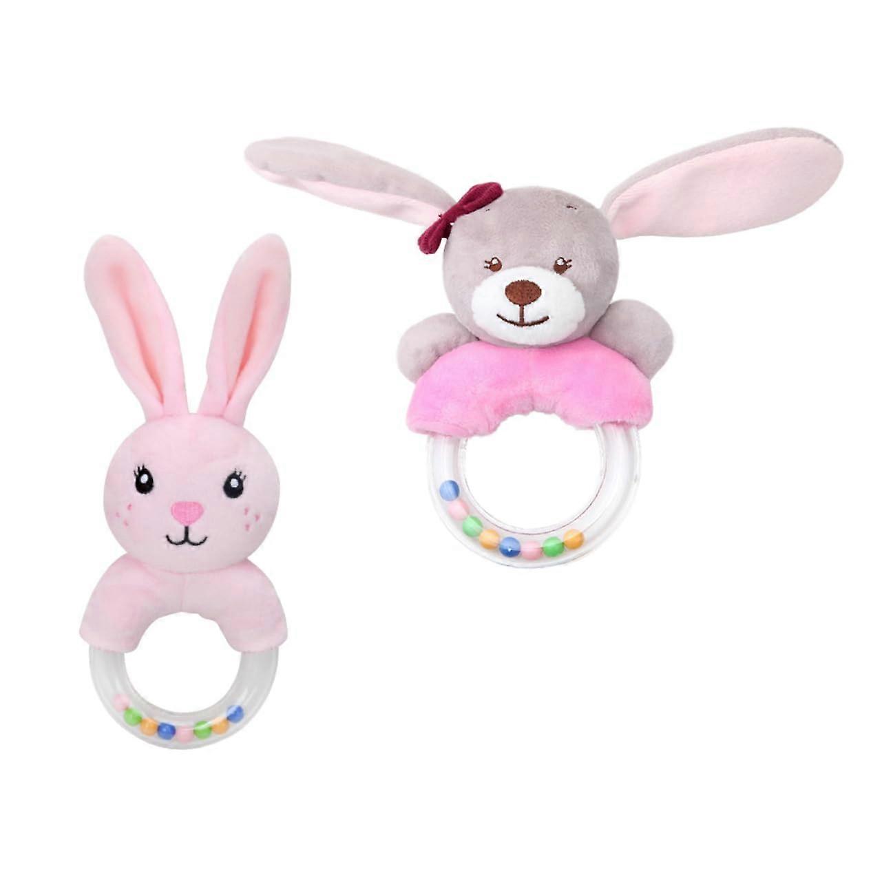 2 pieces plush rattle ring for boys girls, animal rattle with sound, soft grasping toy for early childhood development and fun