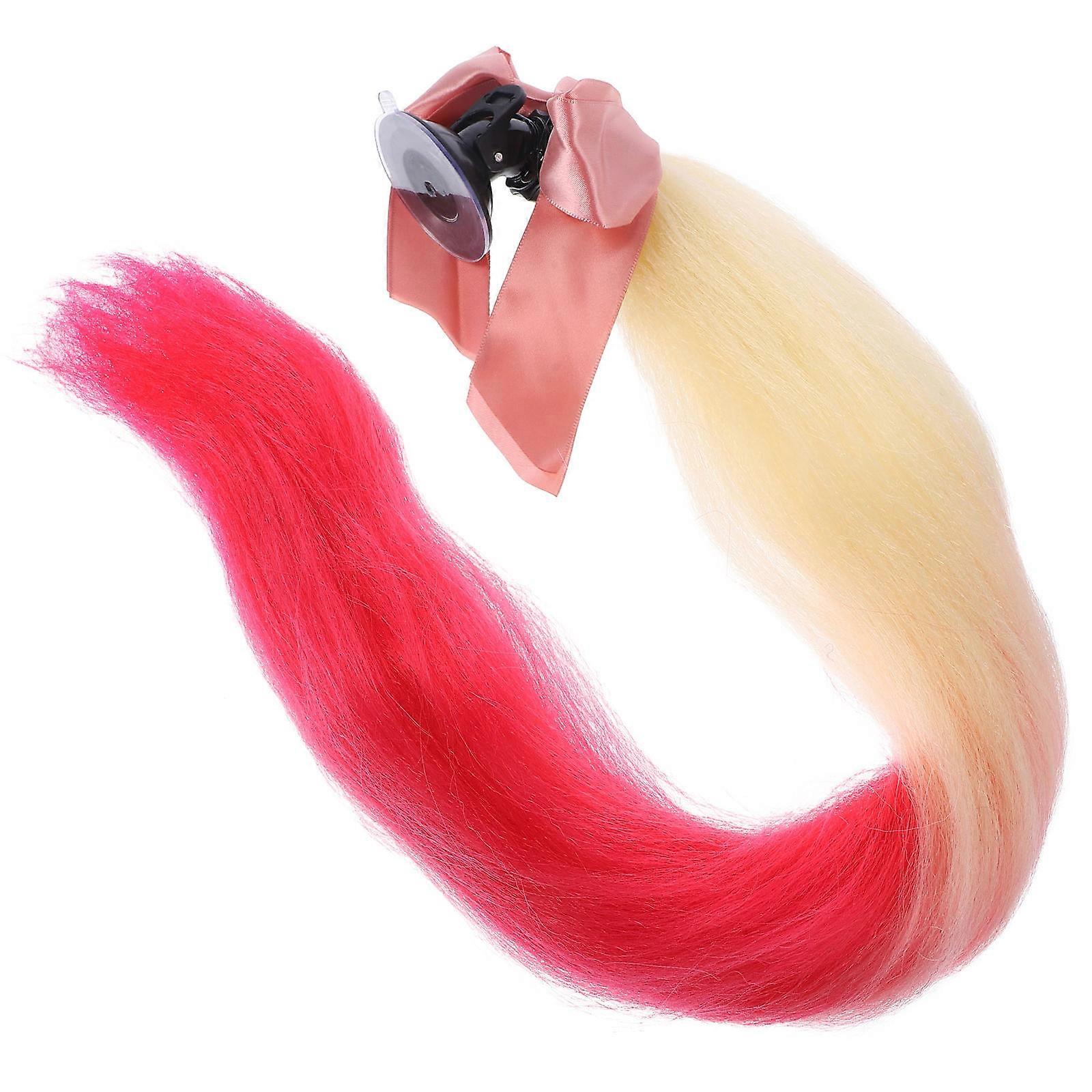 Stylish Durable Motorcycle Decoration – Ponytail Braid Wig Accessory with Bow Ornament for Riders, Unique Cool