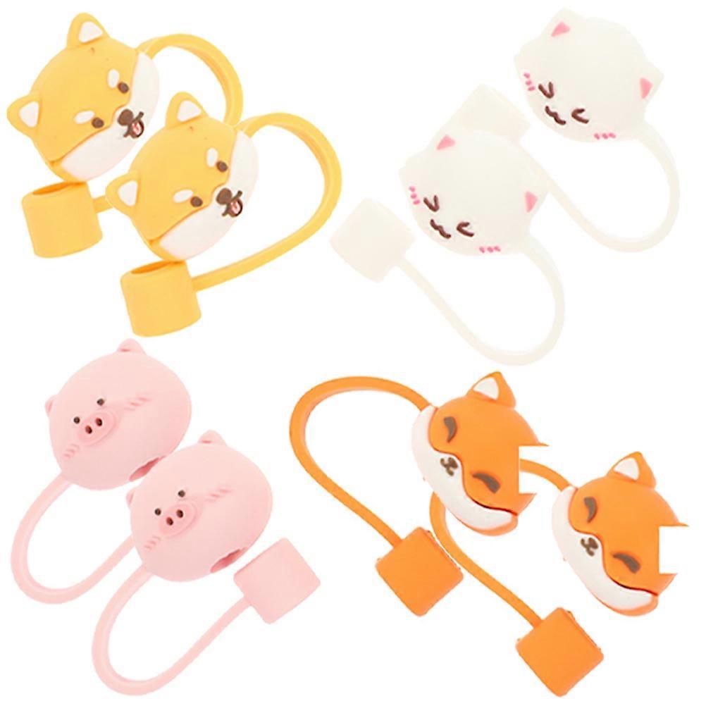 Animal Straw Lids 8Pcs Reusable Drinking Straw Caps Sealing Tips For Family Gatherings