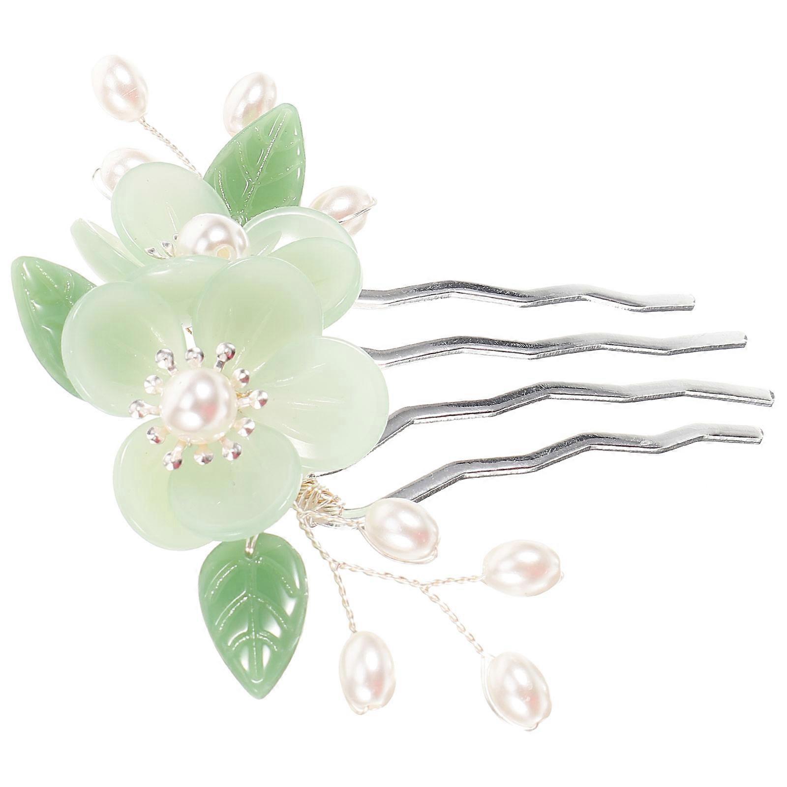 Chinese-Style Hair Fork Flower Shape Alloy Inserted Comb Party Hairstyle Enhancement Azure Stone 10.00X10.00X2.50CM 1Pcs
