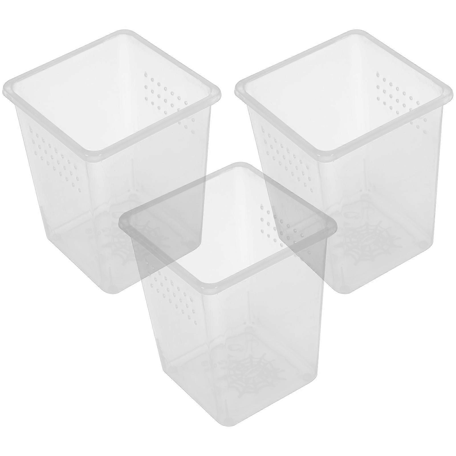 3pcs Transparent Reptile Feed Bins for Snail, Tarantula & Arboreal Insect Breeding – Observation Enclosures for Spiders and Small Creatures