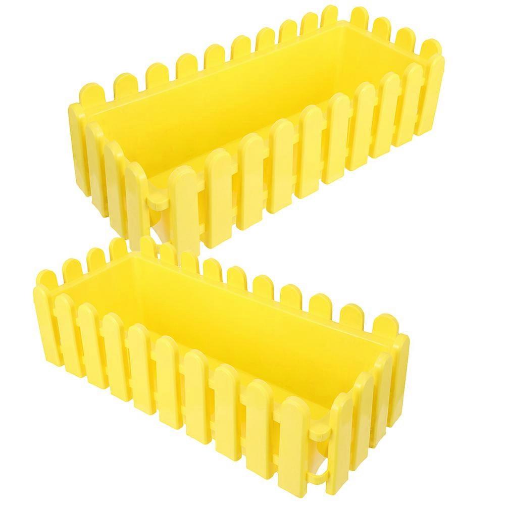 Garden Planter Box Railing Flower Pot Classic Bonsai Style Plastic Material Yellow Color Rectangular Shape Drainage Holes 2Pack