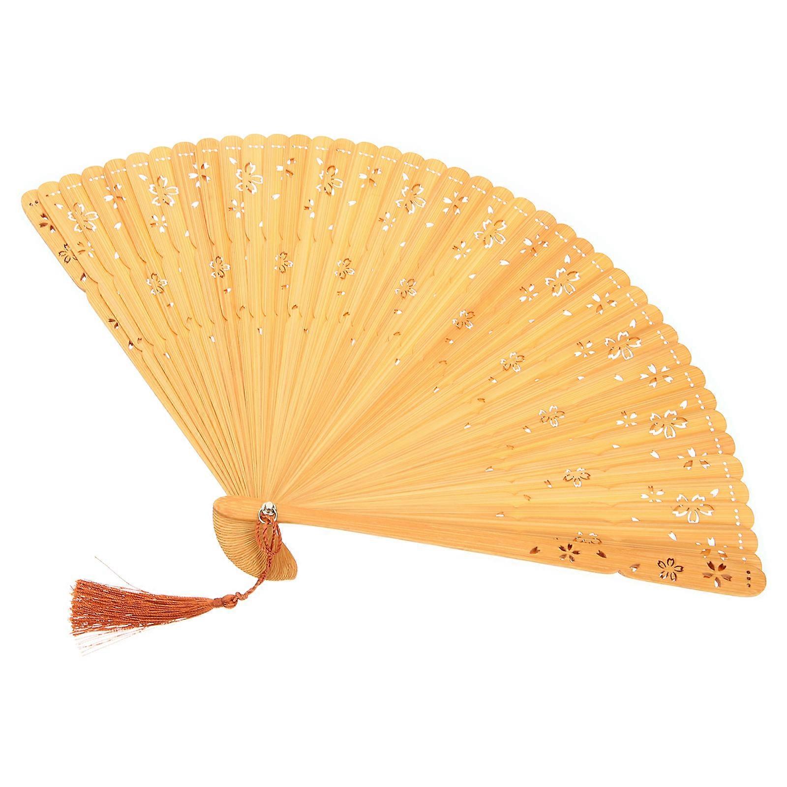 Bamboo Folding Hand Fan with Tassel Elegant Chinese Style Handheld Fan for Dance, Parties & Cosplay Vintage Decorative Accessory with Hollowed