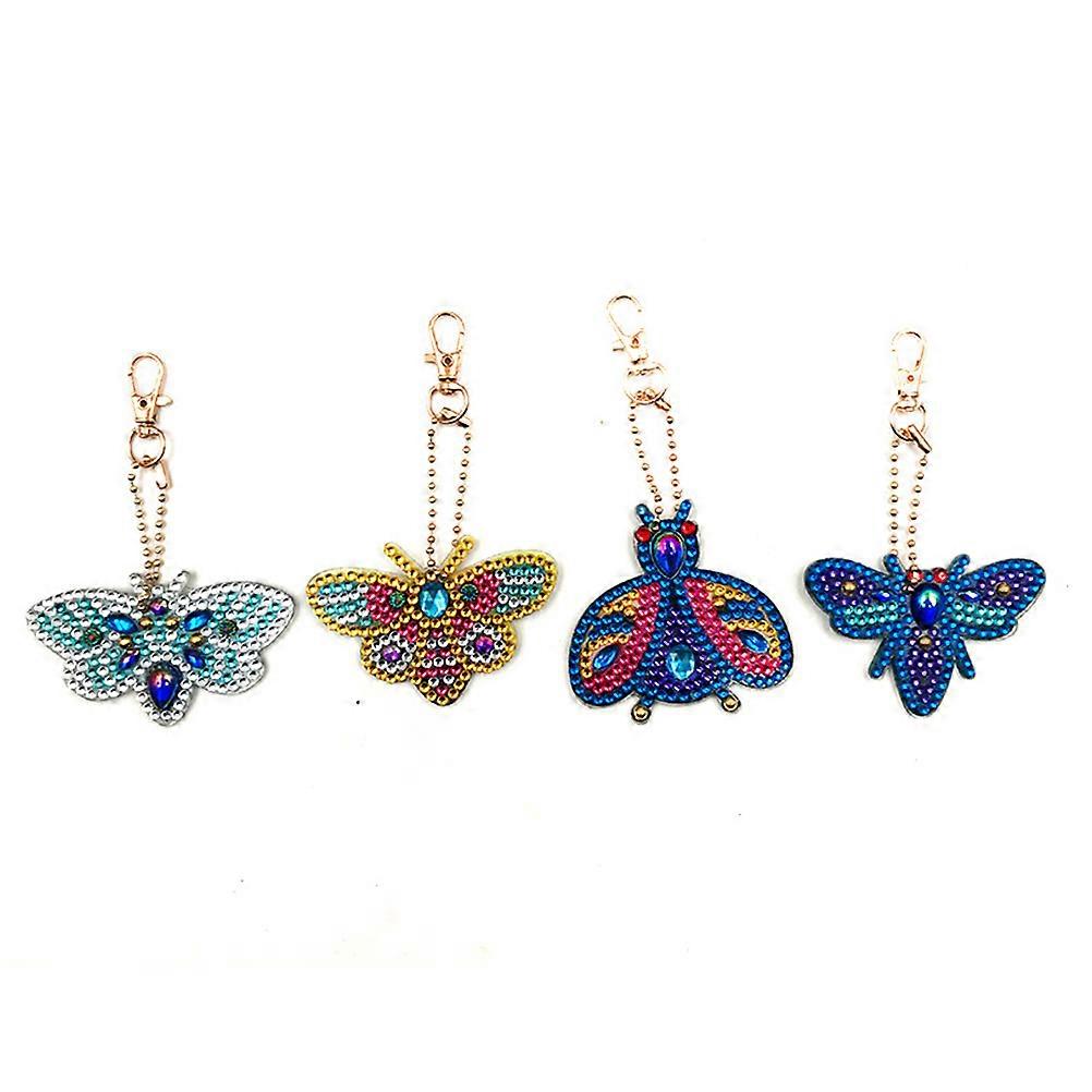 Colorful 4Pcs Decorative Rhinestone Keychains Featuring Butterflies And Bee Shapes Ideal For DIY Projects And Gifts