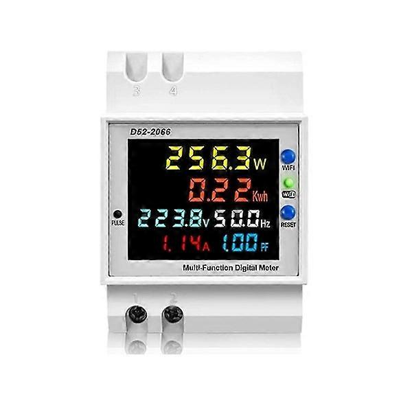 Tuya WiFi Intelligent Digital Display Energy Meter DIN Rail Voltmeter Ammeter Power Factor Frequency Meter A