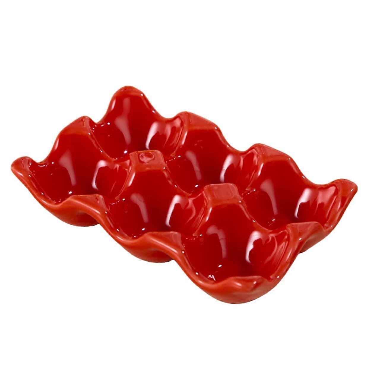 Egg Tray Slim Ceramic Red Egg Holder For Fridge, 1 Piece, Refrigerator Storage and Cooler Box, Egg Dispenser