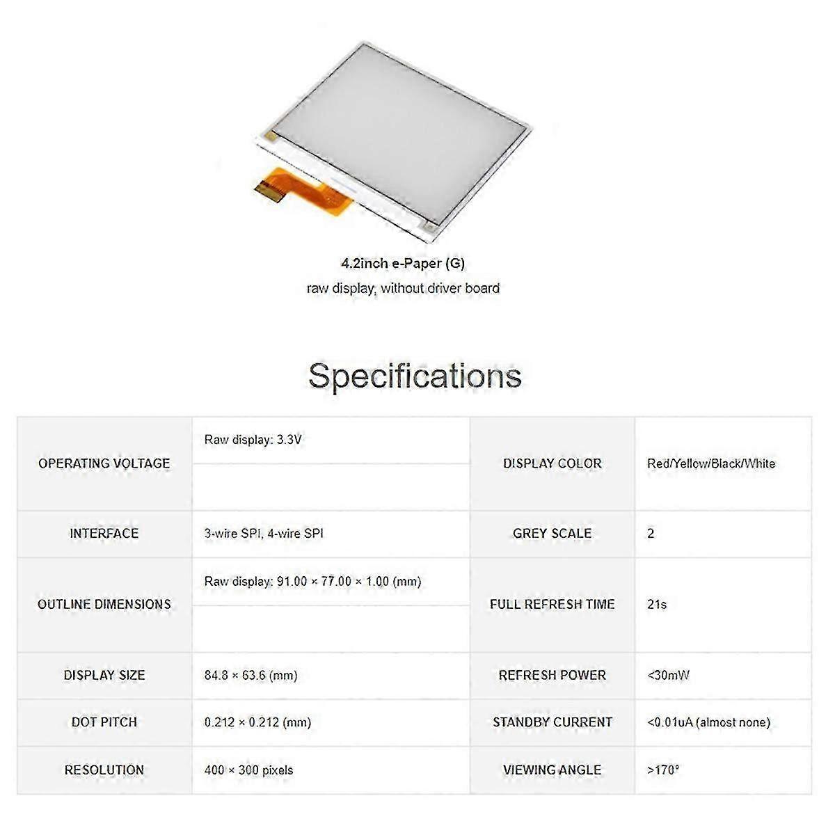 Modulo display E-Paper E-Ink da 4,2 pollici - Schermo ad alta risoluzione per progetti fai-da-te e applicazioni Raspberry Pi