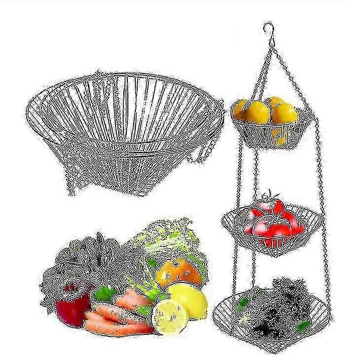 Cesta de Frutas Pendurada em Cozinha Preta de 3 Andares, 30 Polegadas