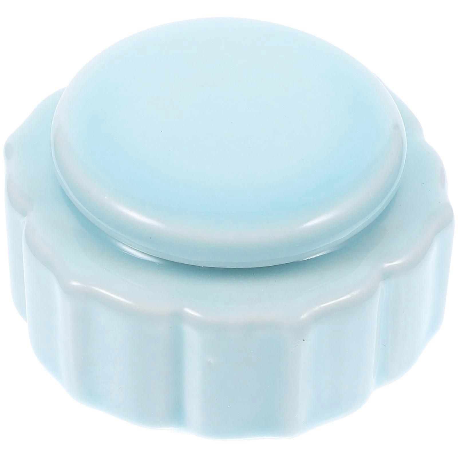 Retro Mini Ceramic Lip Cream Jar   Food Grade Porcelain Cosmetic Container for DIY Makeup, Lotion Storage, Multi Purpose Decorative Small Pot in Sky