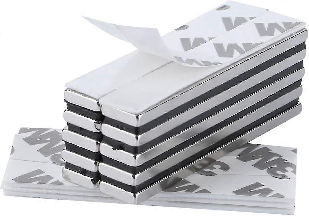 10 Pieces Rectangle Neodymium Magnets 60 X 10 X 3 Mm With 3M Branded Adhesive Tape, Magnets With Extra Strong Self-Adhesive Adhesive Film For Diy, Kit