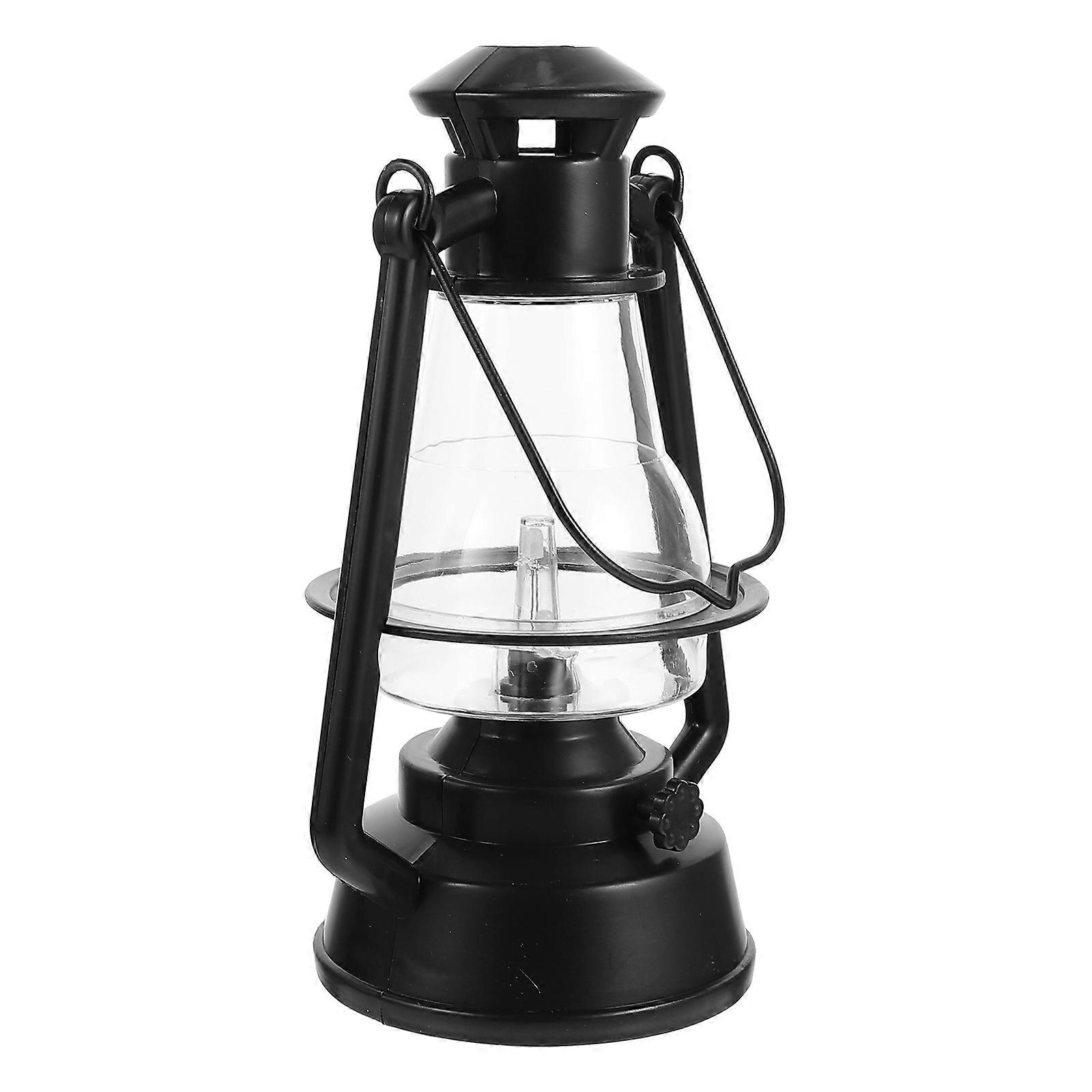 Outdoor Camping Night Light with Emulational Flame Decorative Lantern Black Plastic 1Pc