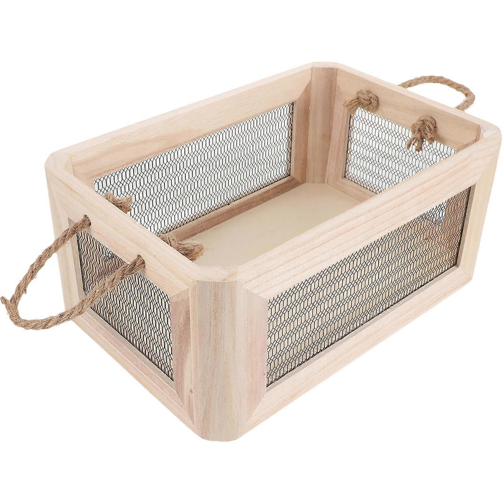 Cube Storage Bin Wooden Cube Organizer with Handle Sundries Storage Wooden Wire Box