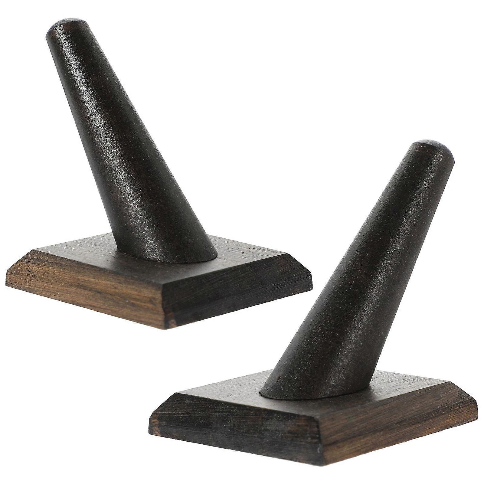 Hemoton 2pcs Ring Racks Wooden Display Stands with Wide Base for Ring Holding