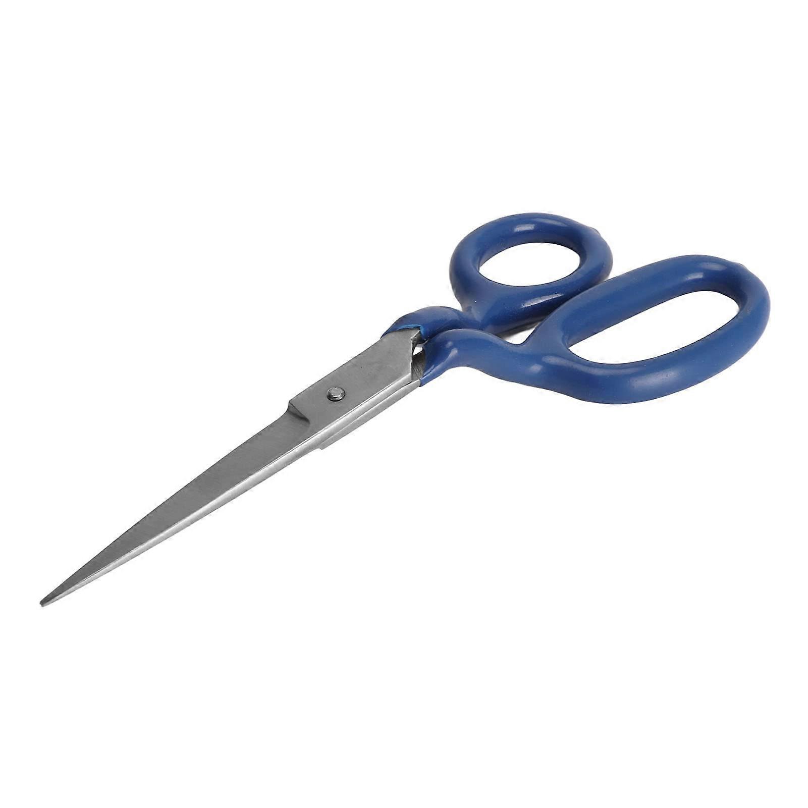 Carpet scissors with ergonomic curved handles for sewing, knitting, cutting, and crafts.