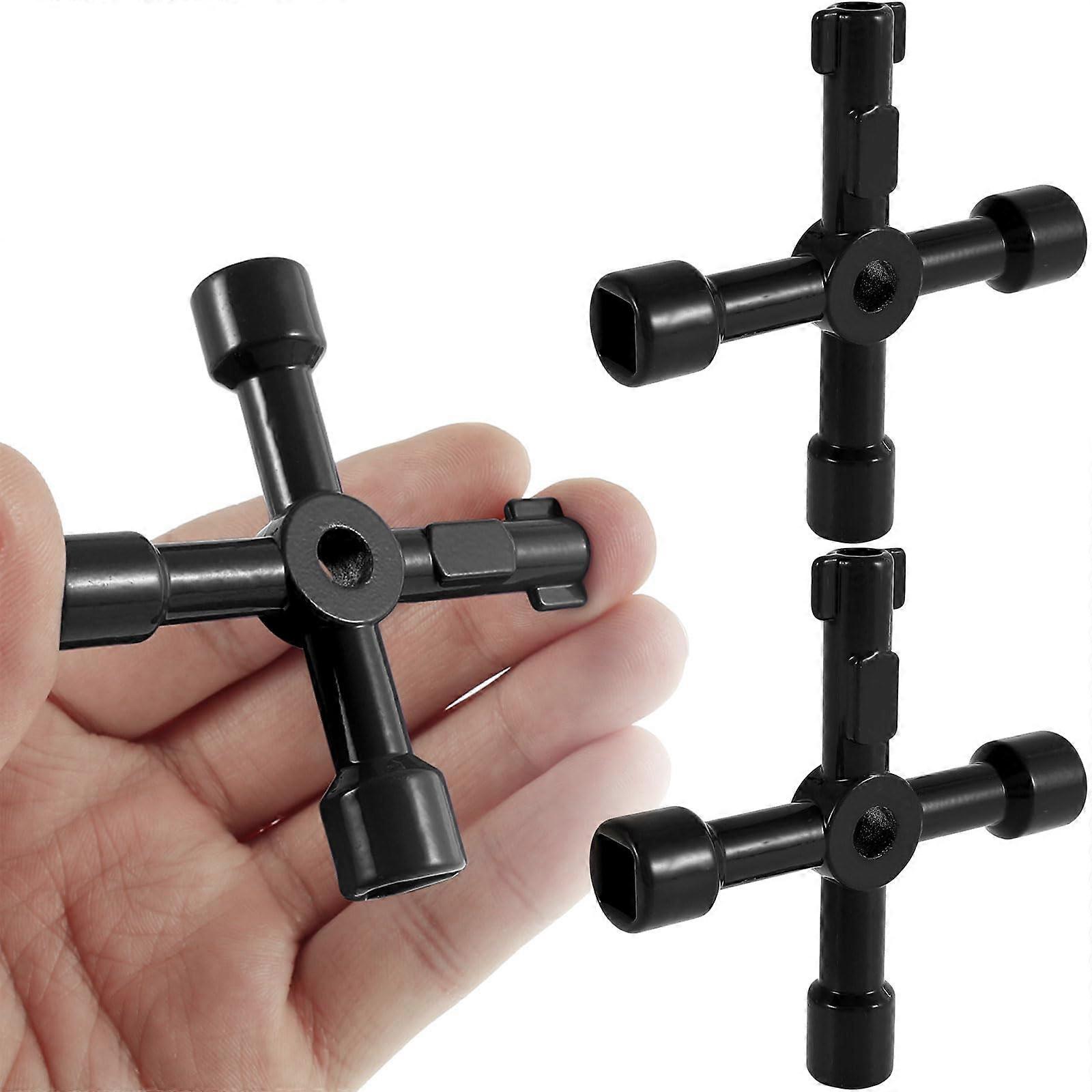 4-Way Multifunctional Key Square And Triangle Utilities Key, Valve Control Cabinet Water Meter Key, Black, 3-Piece