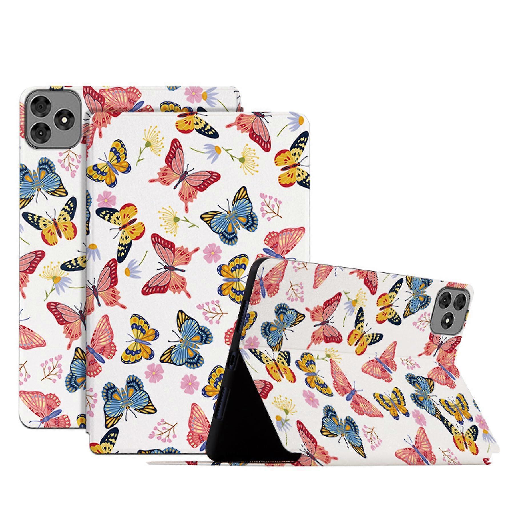 Case for itel VistaTab 30 11 Inch PU Leather Flip Stand Butterfly Flower Pattern with Auto Sleep/Wake Function