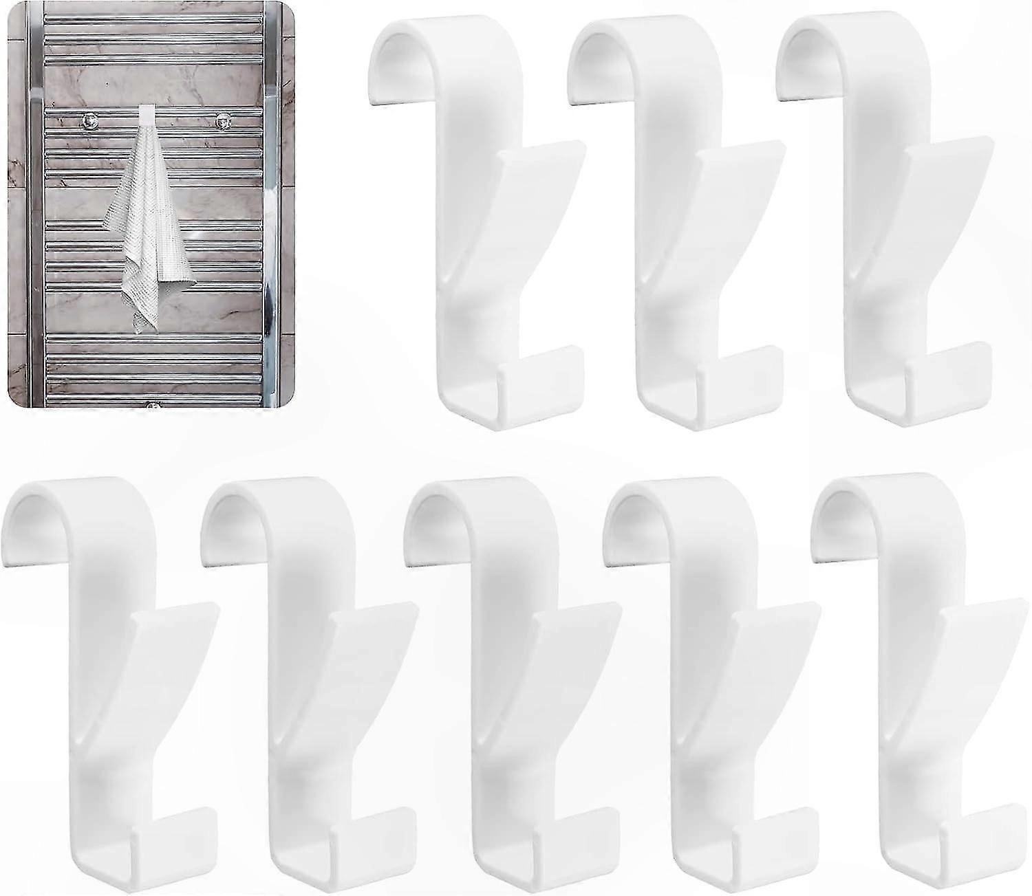 White 8-Piece Towel Hook Set for Standard Bathroom Radiators