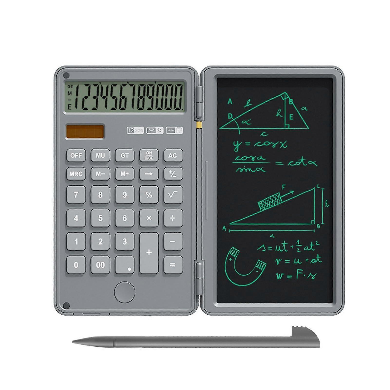 Calculator  Writing Pad Combo  12Digit LCD Display  Reusable Writing Tablet for Notes  Ideal for Students  Office Workers Gray