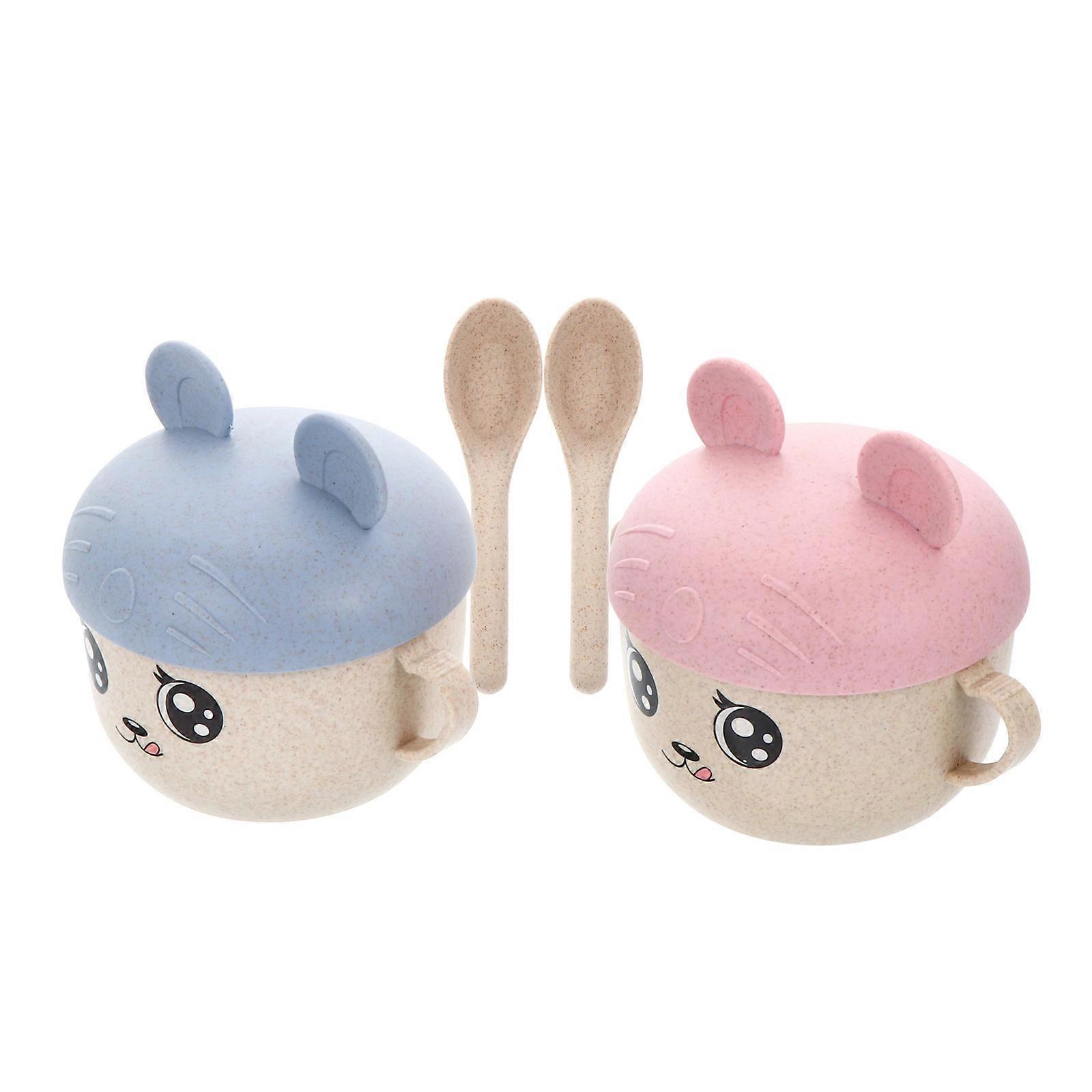 2 Sets Baby Bowls Break Resistant Baby Feeding Bowls with Lid and Spoon