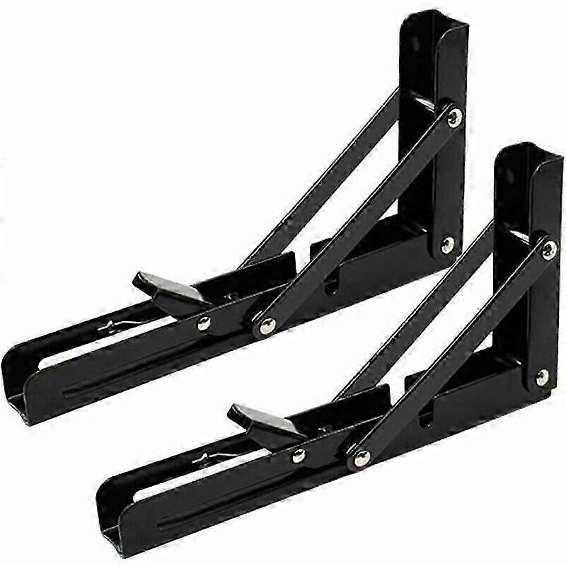2PCS 10 Inch Black Folding Bracket 250mm Cold Rolled Steel Wall Mounted Folding Shelf Bracket Wall Shelf Bracket, Metal Foldable Shelves L-Shaped Brac