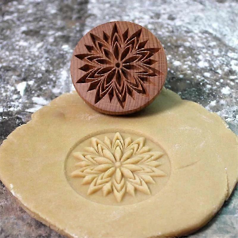 Cookie Stamp Molds Round Wooden Embossing Impress 3D Pressing Mould Baking Tools for Biscuit DIY Craft