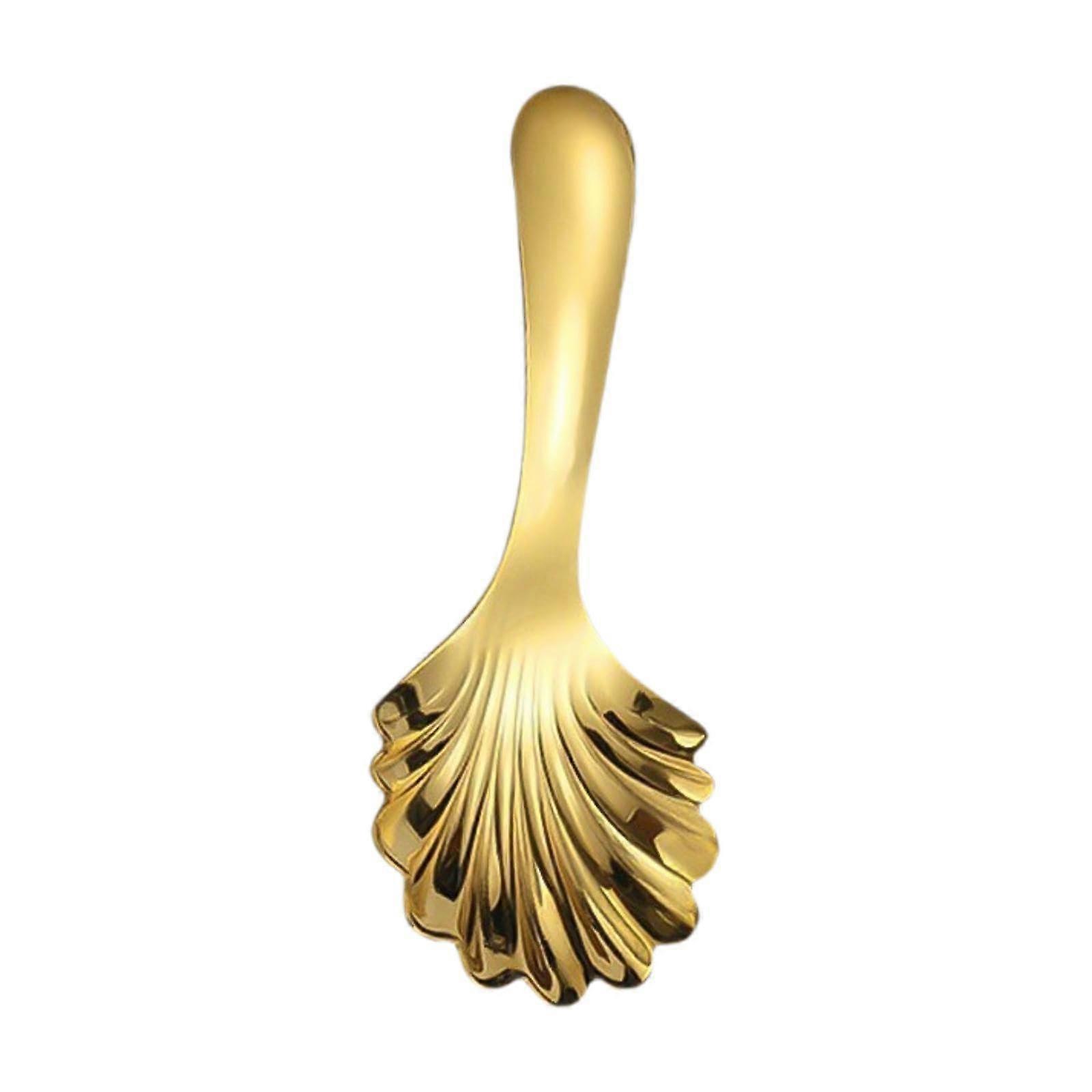 Short Handle Spoon For Soup And Dessert Shell Shape Gold Tasting Spoon
