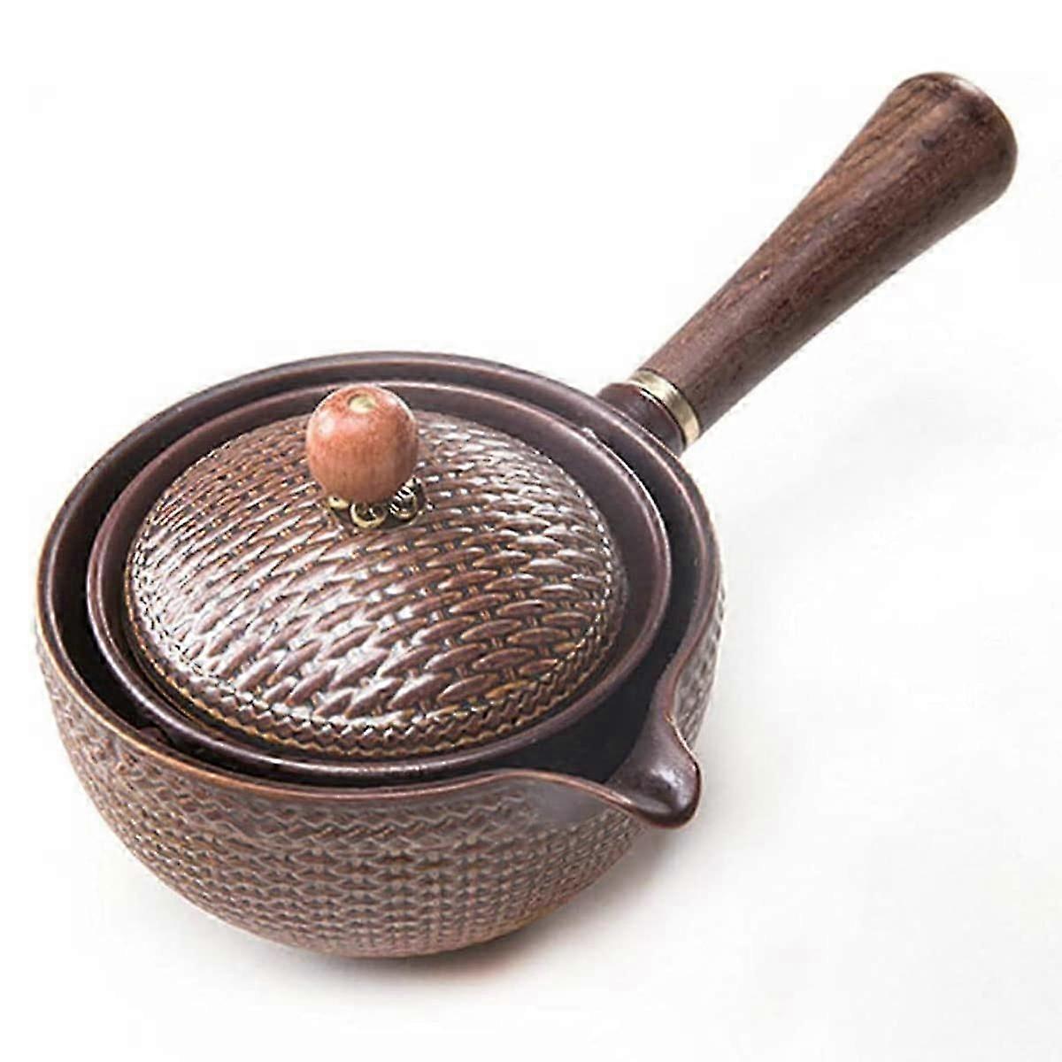 Porcelain Chinese Gongfu Tea Set with 360 Rotation Tea maker and Infuser,Handle Porcelain Chinese Gongfu Tea Porcelain Tea Maker for Loose Tea,F