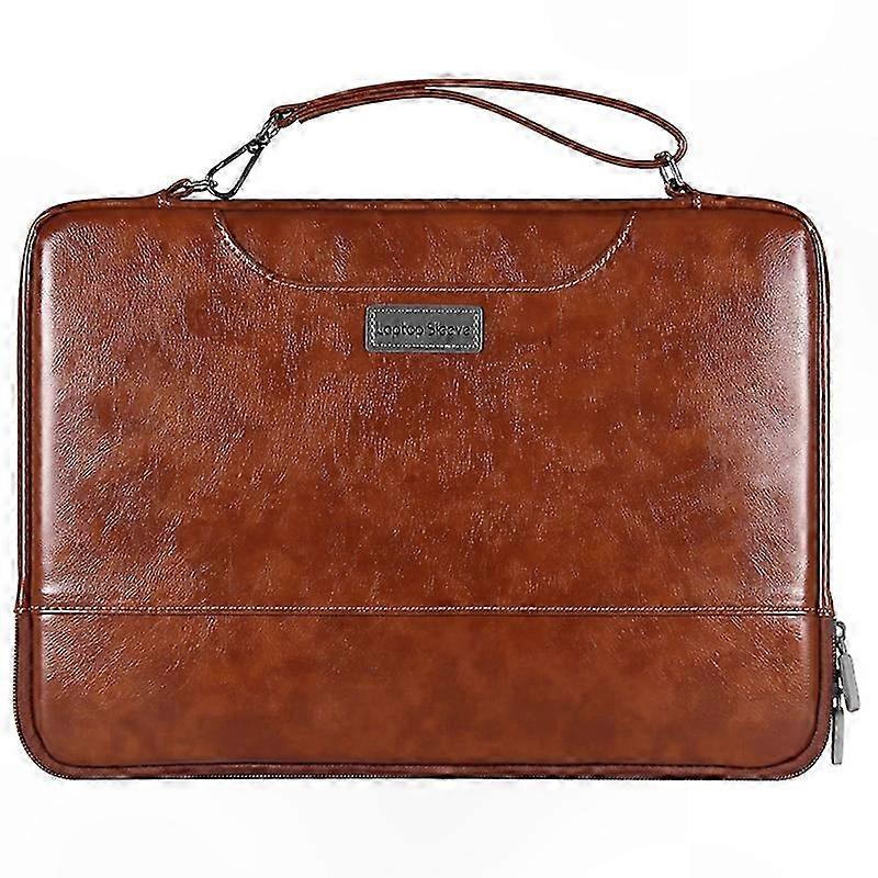 Brown Faux Leather Sleeve for 13-14 Inch Laptops and Notebooks Portable Storage Solution