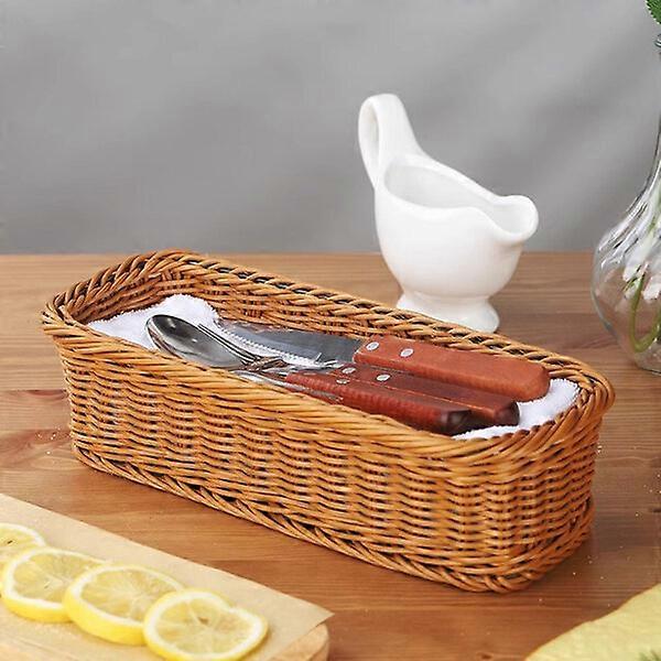 30x11x7cm Brown Plastic Woven Storage Basket, Durable and Multi-Purpose