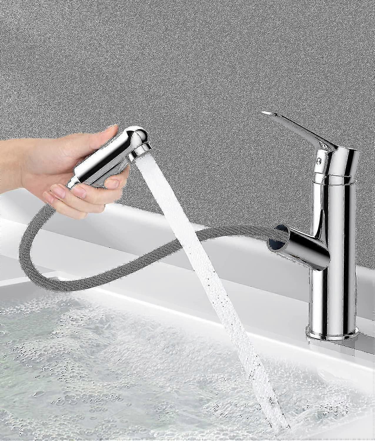 Pull-out spray mixer for bathroom vanity with brass faucet and easy installation