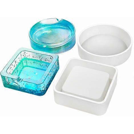 Set of 2 silicone molds for making ashtrays, for use with epoxy resin, made of