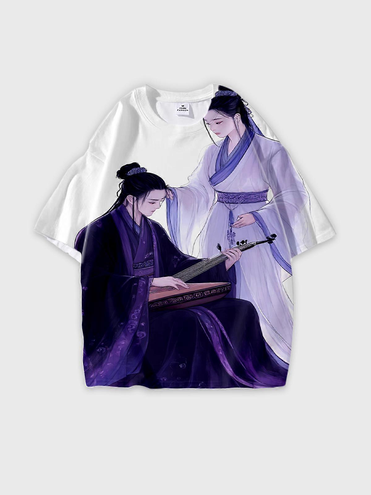T-Shirt Round Neck, Loose Short Sleeve Pattern Graphic Tee, Unisex Summer Casual Top W2123