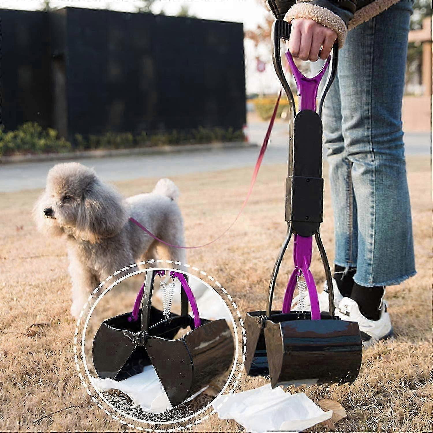 Foldable Poop Scooper for Dogs and Cats Pet Long Handle Pooper Scooper, Easy to Pick Up Poop, Black & Purple (Purple)
