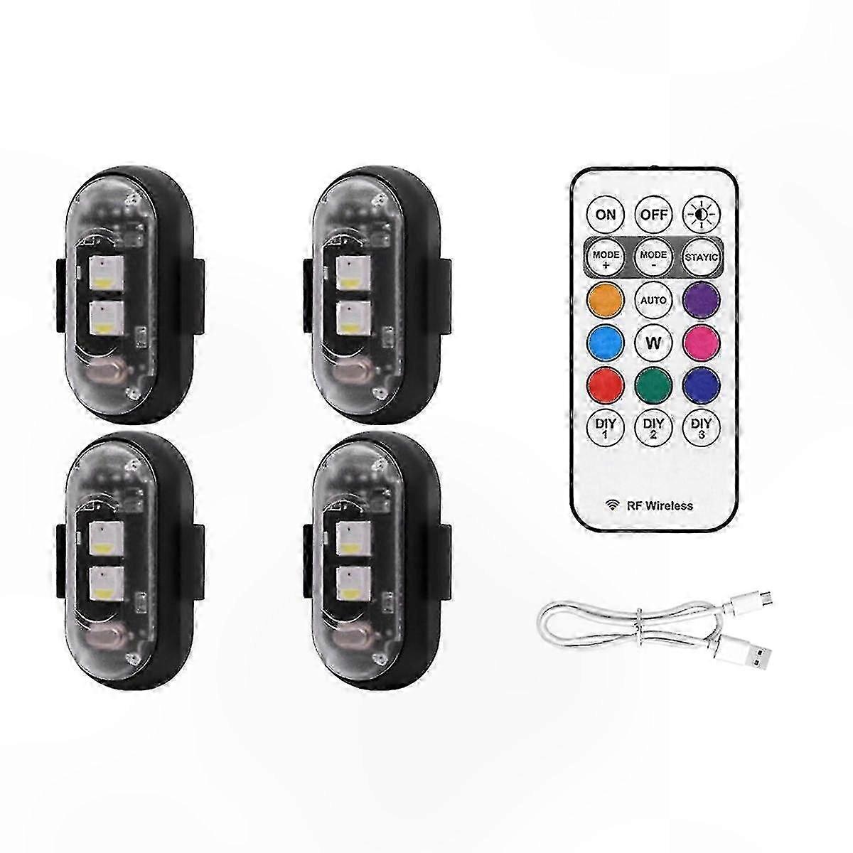 4 Pack LED Strobe Lights with Remote, 8 Color USB Charging Waterproof Warning Lamps for Emergency Use