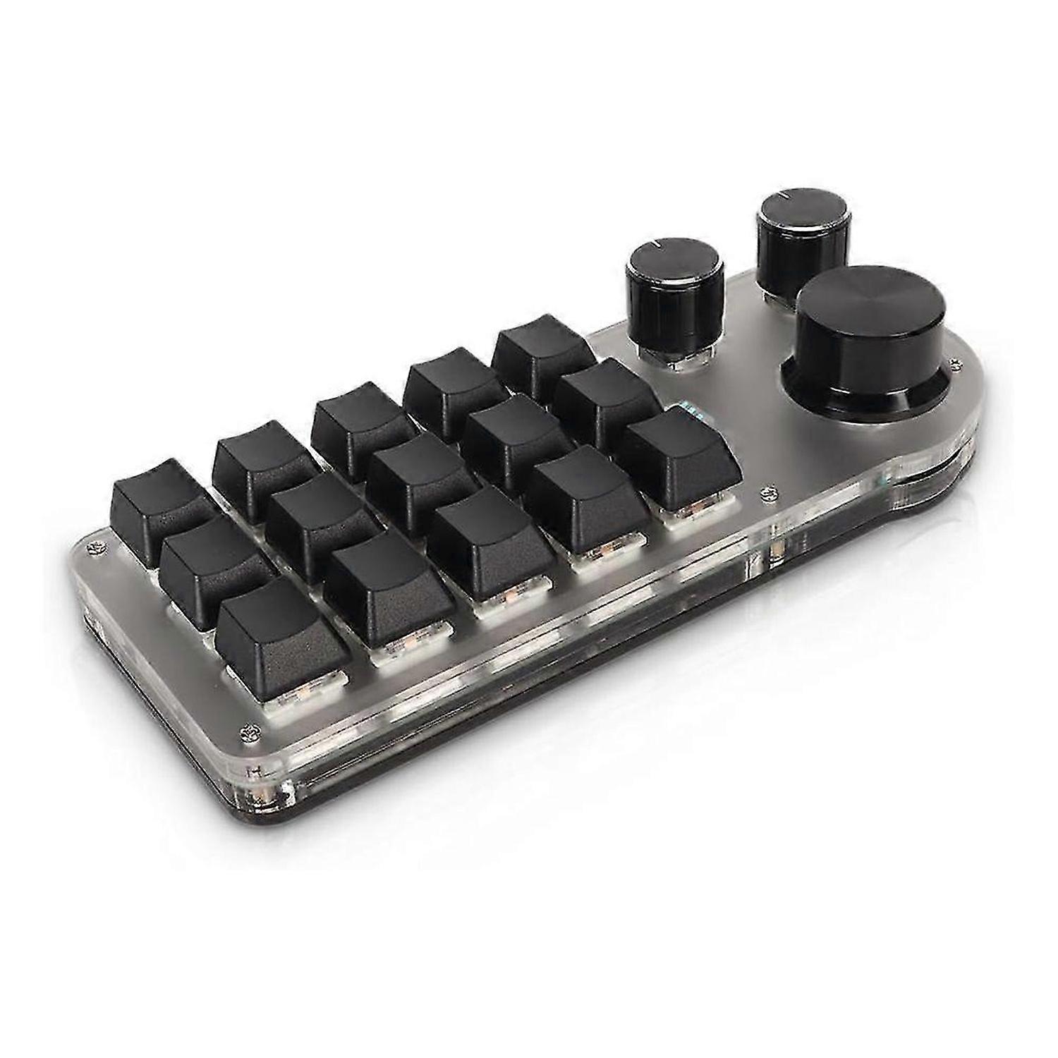 15 Keys 3 Knobs Macro Programmable Keyboard, 3 Connection Modes One Handed Macro Mechanical Keyboard