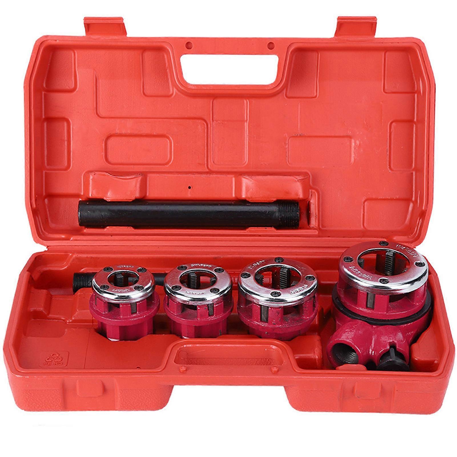 Plumber's Hand Pipe Threading Kit, 4 Dies, 1/2", 3/4", 1" and 1-1/4".