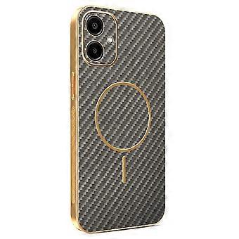 TKdaddy Voor Samsung Galaxy A06 4G Telefoonhoesje Koolstofvezel Getextureerde Elektroplateerde TPU Achterkant Koffie