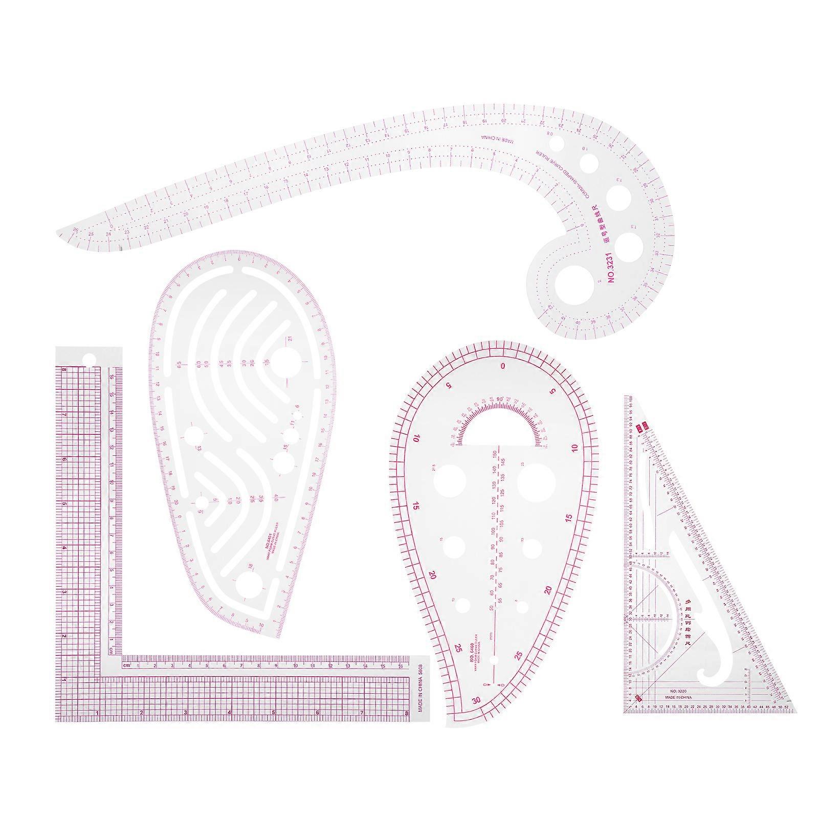 Règle de couture multifonctionnelle en forme de courbe, 5 pièces, pour le nivellement, la confection de vêtements