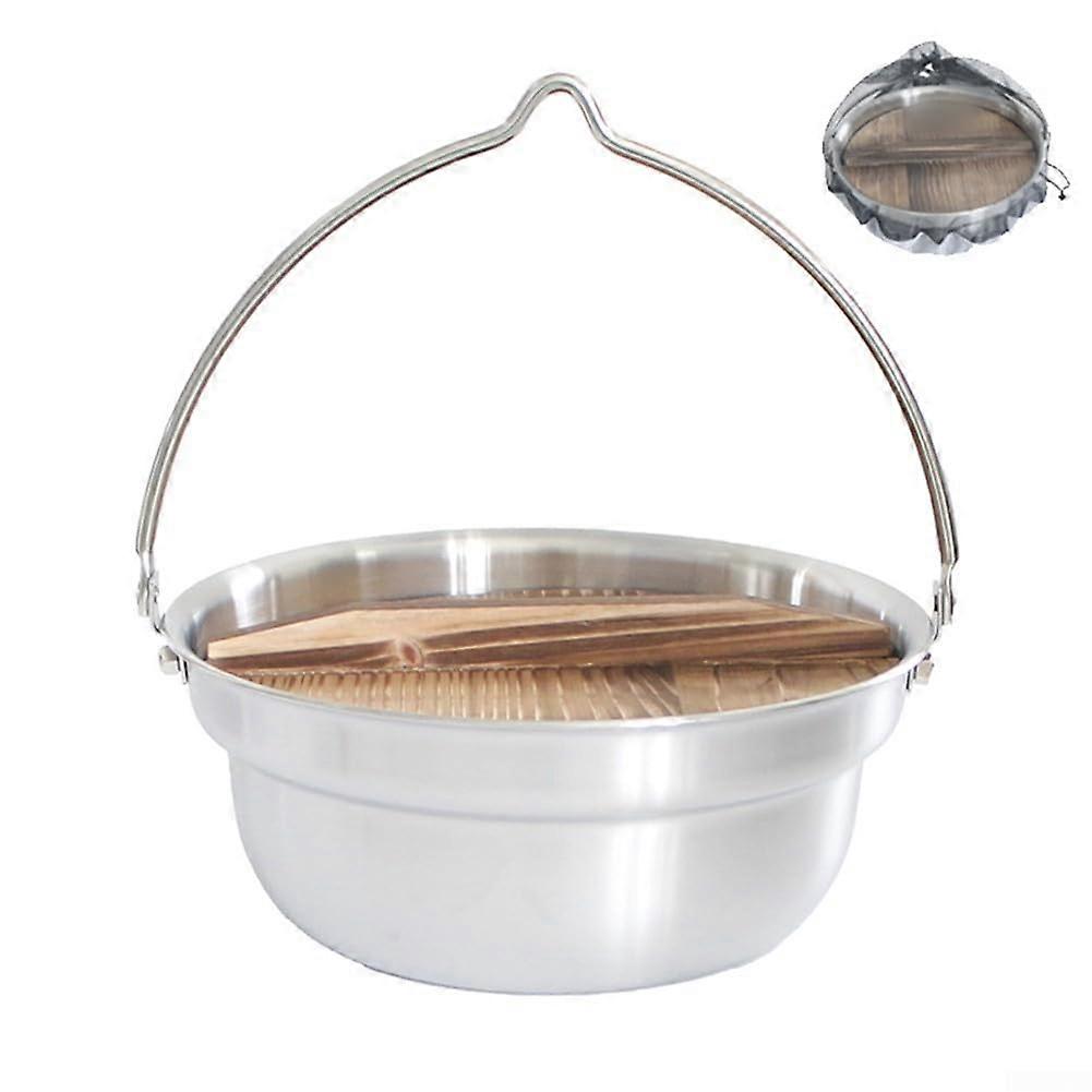 Camping Hanging Pot 4.5L 3Layer Stainless Steel With Wooden Lid Open Flame Induction Cookware Picnic Hiking Storage Bag