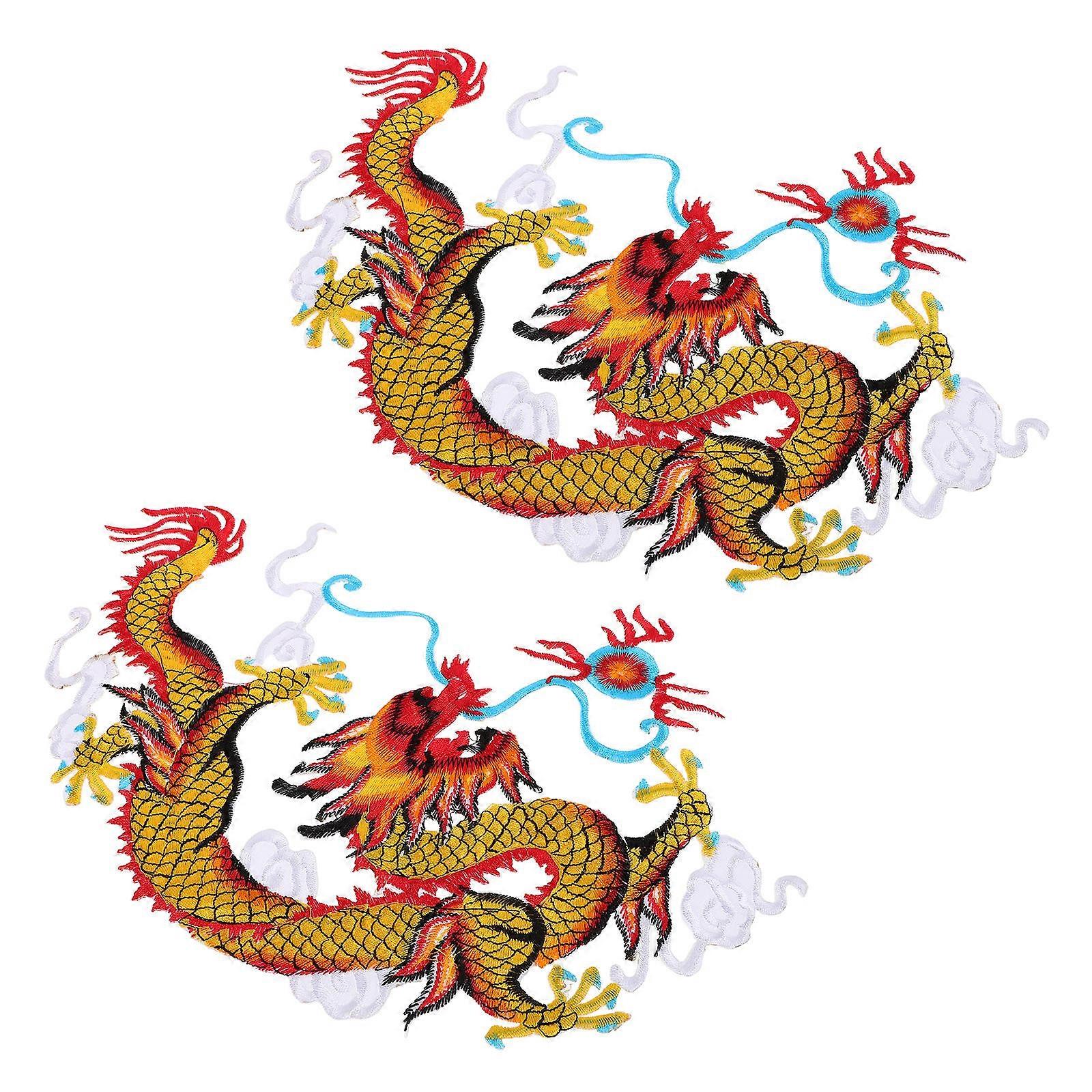 Traditional Applique Dragon Patch for Clothing 2Pairs Iron on Embroidery