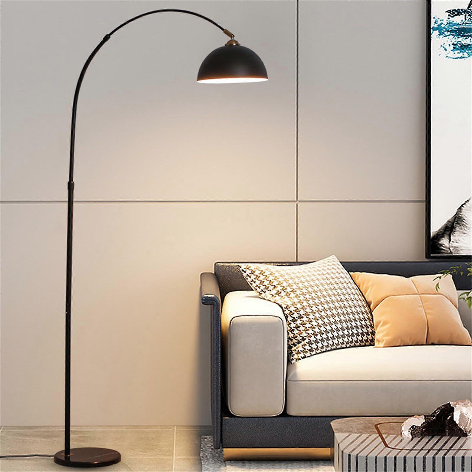 Arc Floor Lamp Remote, Stepless Dimmable Black Arched Reading Lamp With Hanging Dome Shade For Living Room Bulb Included
