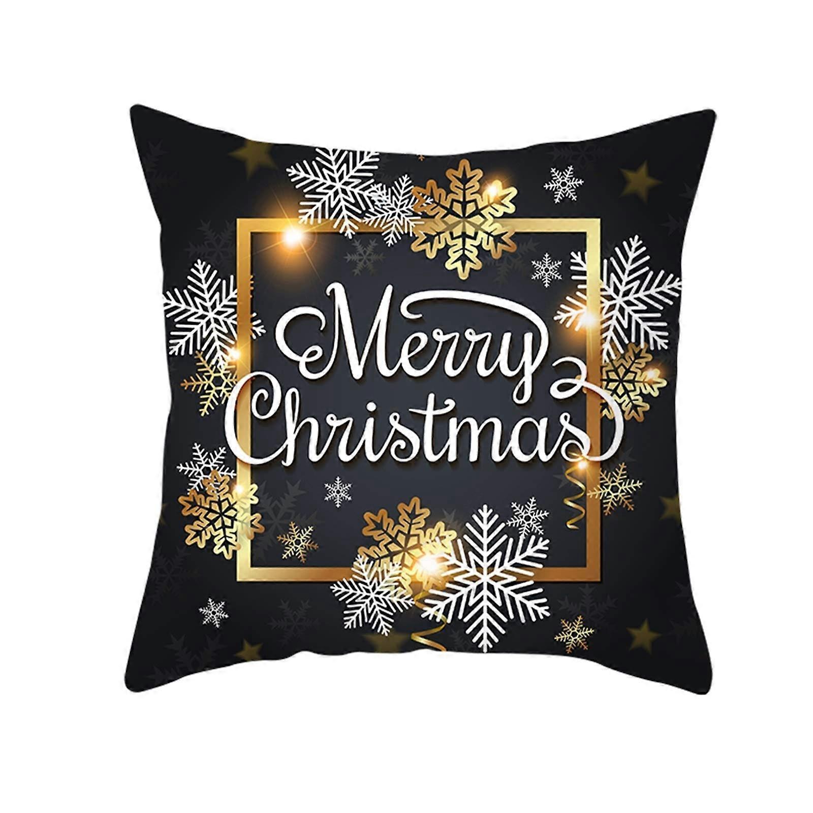 Decorative Pillows Snowflake Pattern Christmas Polyester Throw Pillow 18x18 Inch Black White Gold 45x45CM Style 1