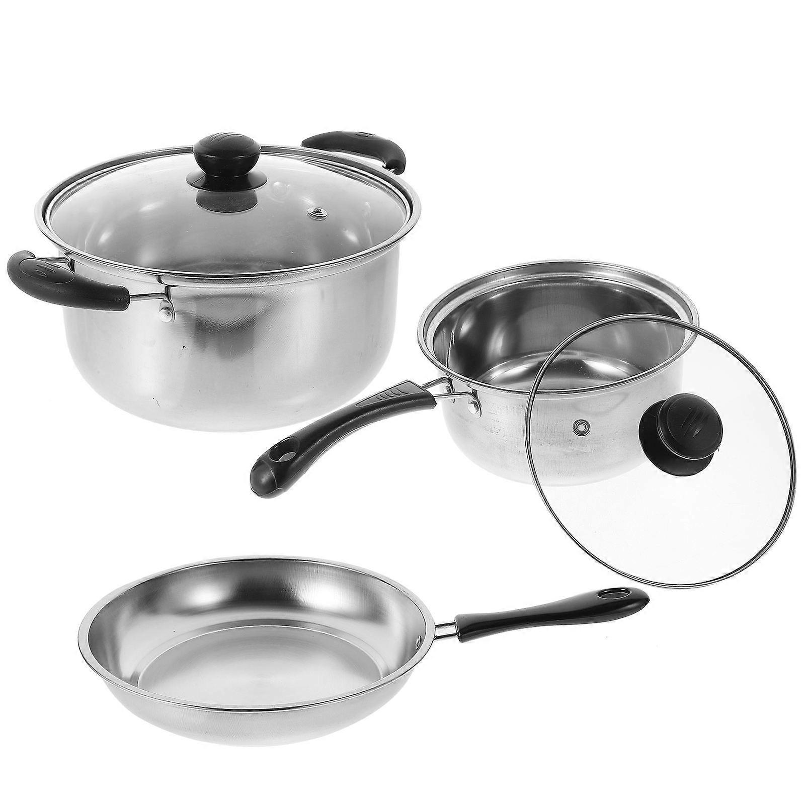 Stainless Steel Kitchen Utensil Set Flat Bottom Frying Pan Soup Pot Hotel Use 1Set