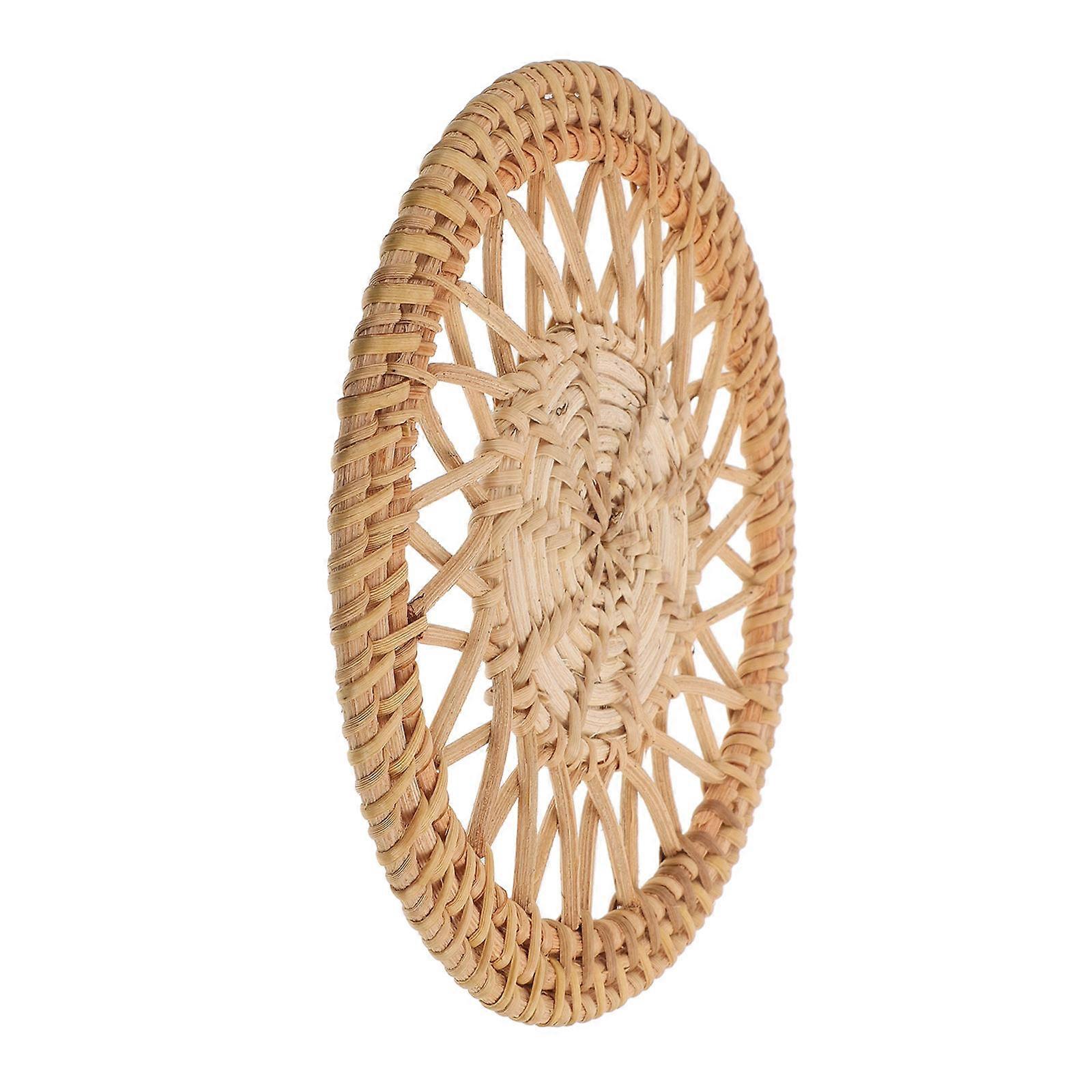 Light Brown Round Rattan Coasters for Dining Table 3Pcs Heat Resistant