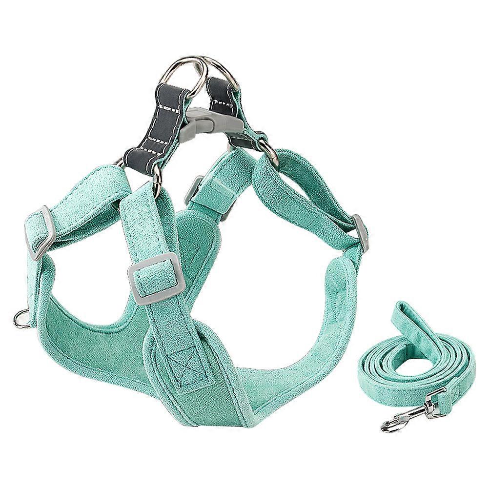 Long Leash Design Dog Harness Small and Medium Size Dog Outdoor Use Green Deer Suede 1 Set