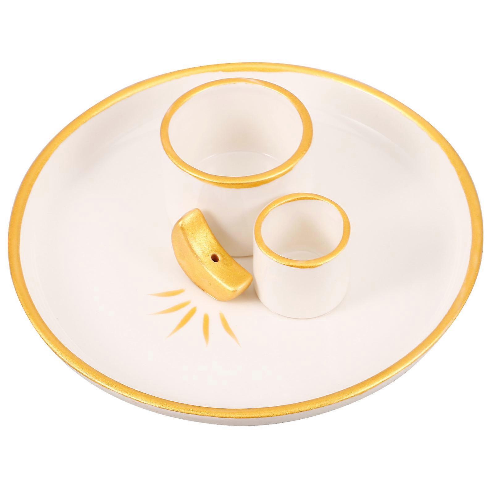 Yellow Ceramic Incense Burner for Sage Holder 2Pcs Tabletop Decor