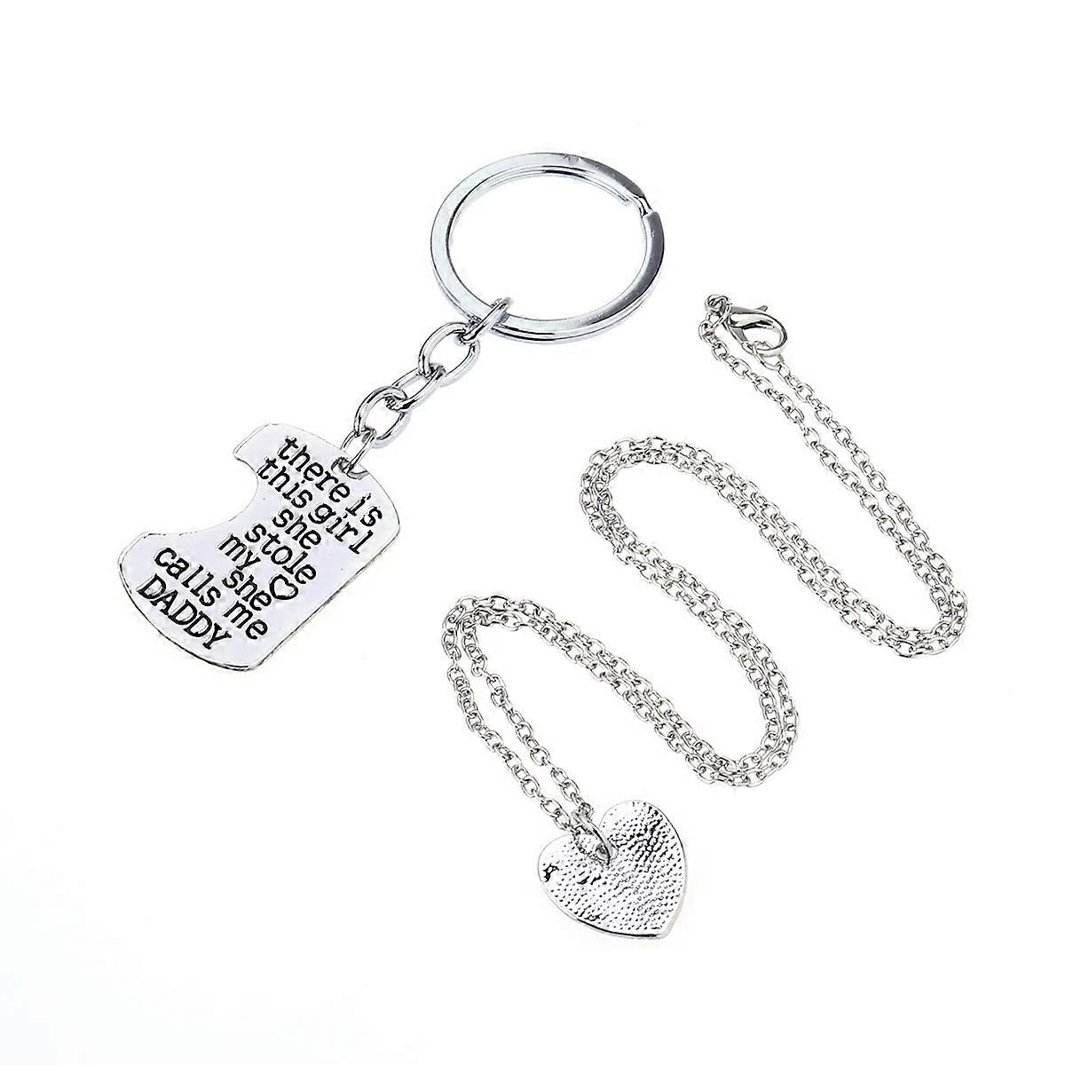 Father Necklace Keychain Set for Gift Use Silver Accessory