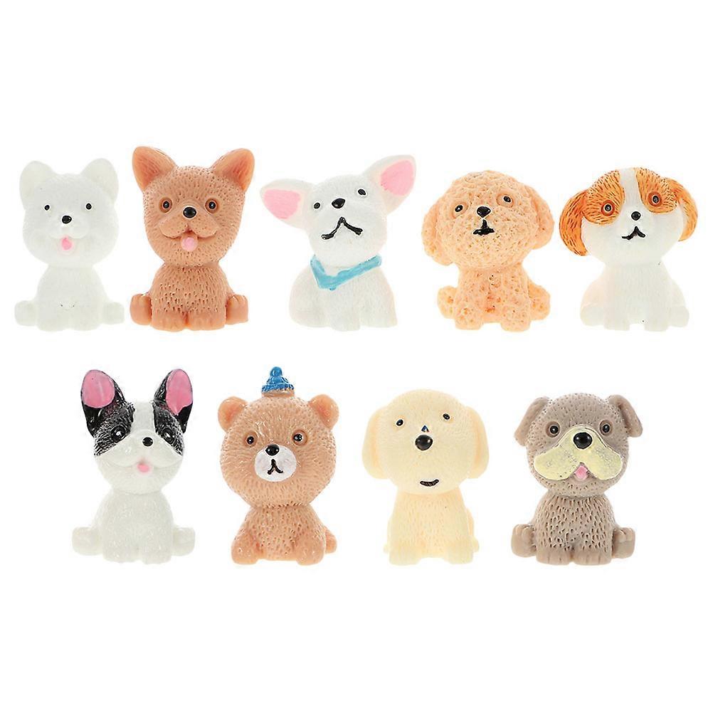Miniature Resin Dog Figurines for Decoration with 9Pcs Assorted Color Puppies