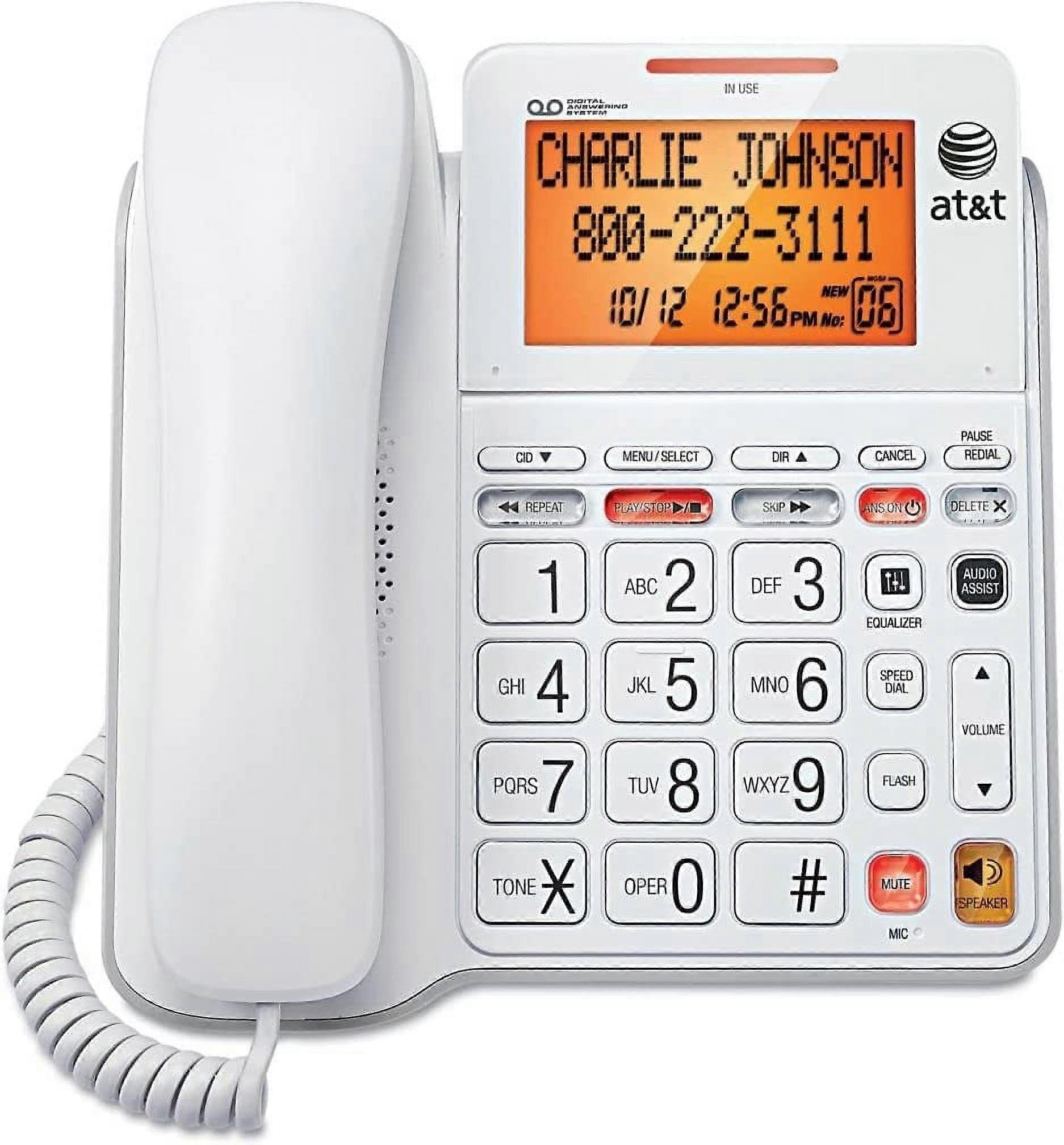 AT&T CL4940 Corded Answering System with Backlit Display, White. Compatible with caller ID/call waiting, speakerphone, mute, redial.